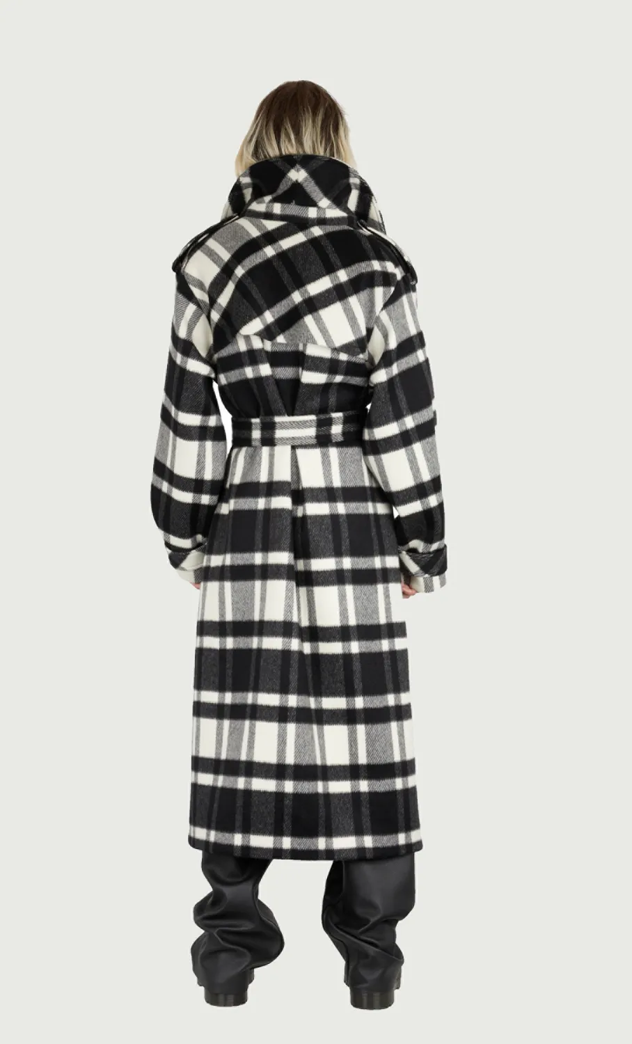 Jeanne Friot Lou trench tartan noir blanc laine M