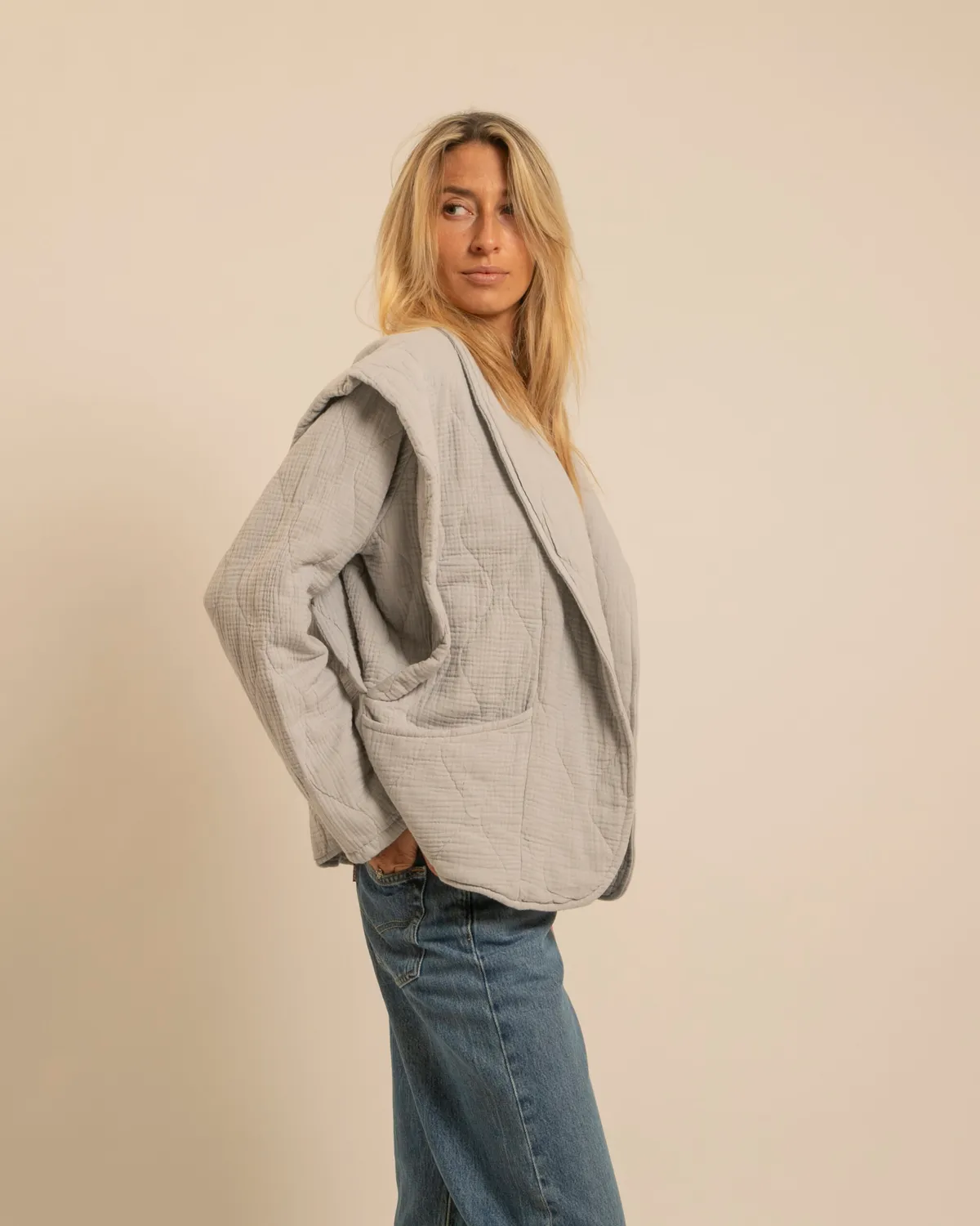 AOKYANOS San Francisco Gris veste kimono coton taille unique