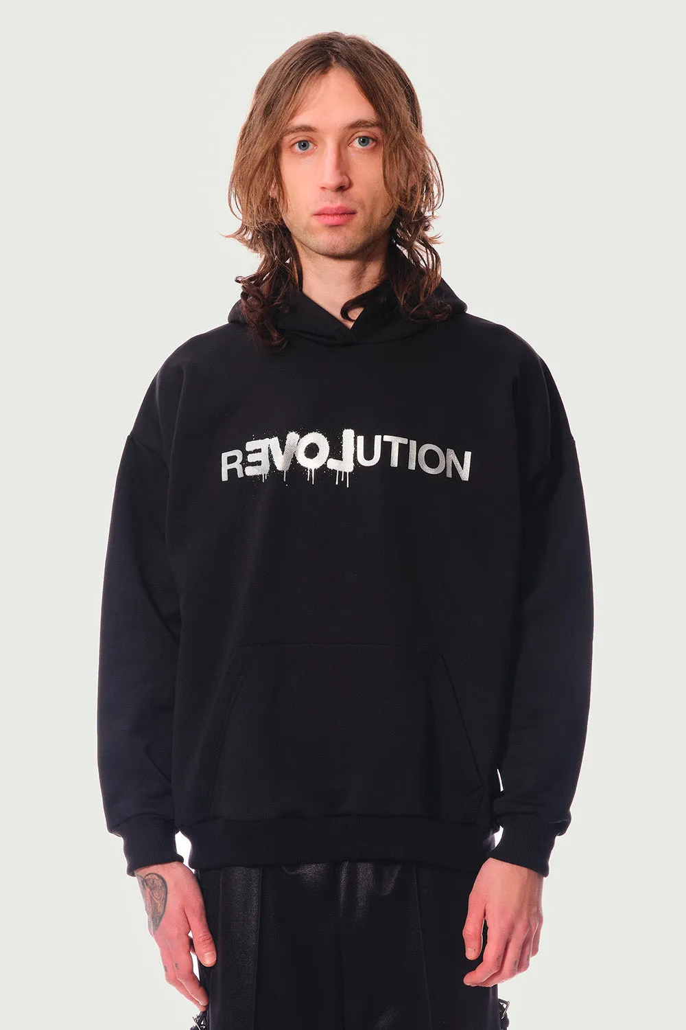 Jeanne Friot Revolution hoodie noir oversize argent molleton