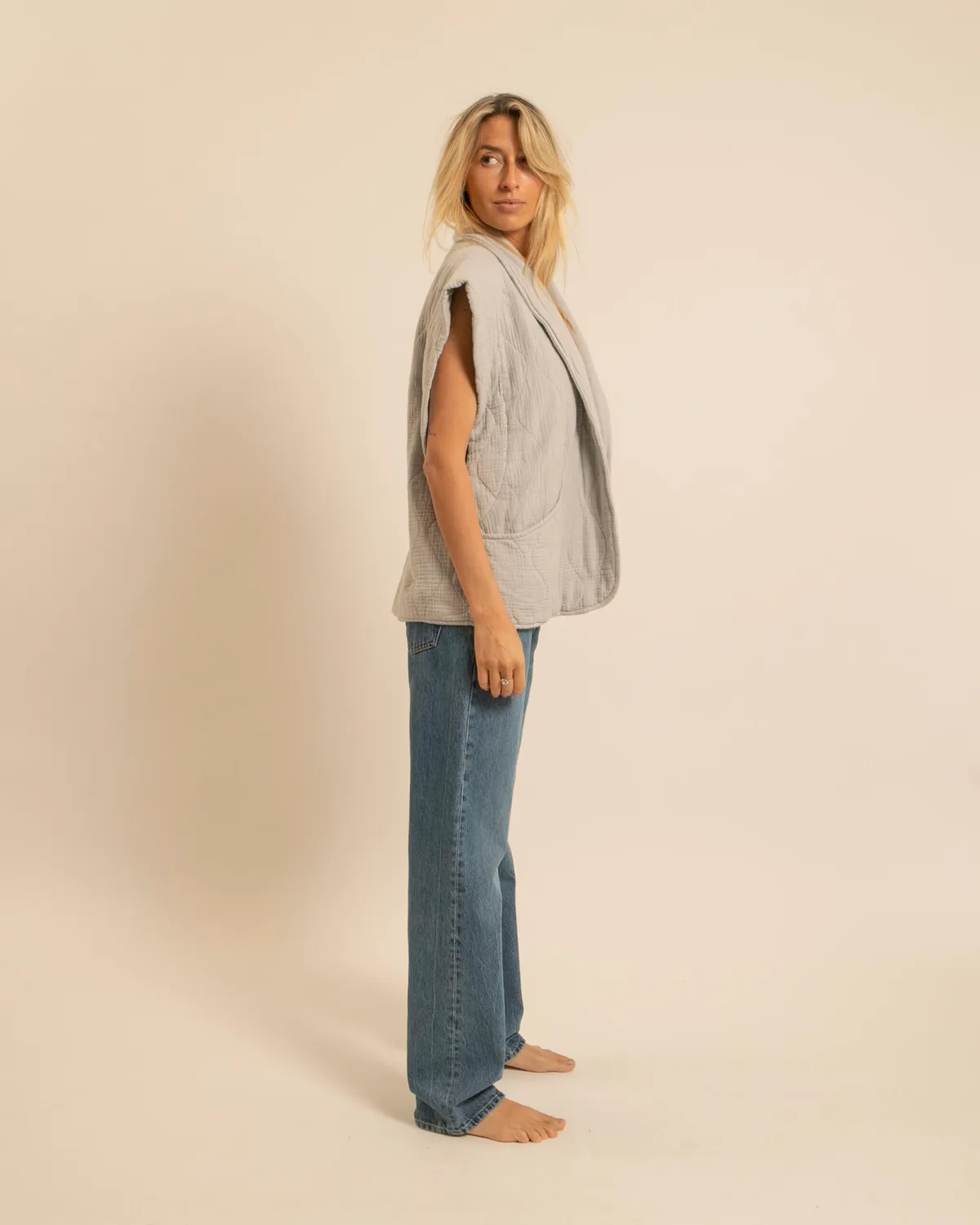 AOKYANOS Brooklyn Gris kimono coton matelassé taille unique