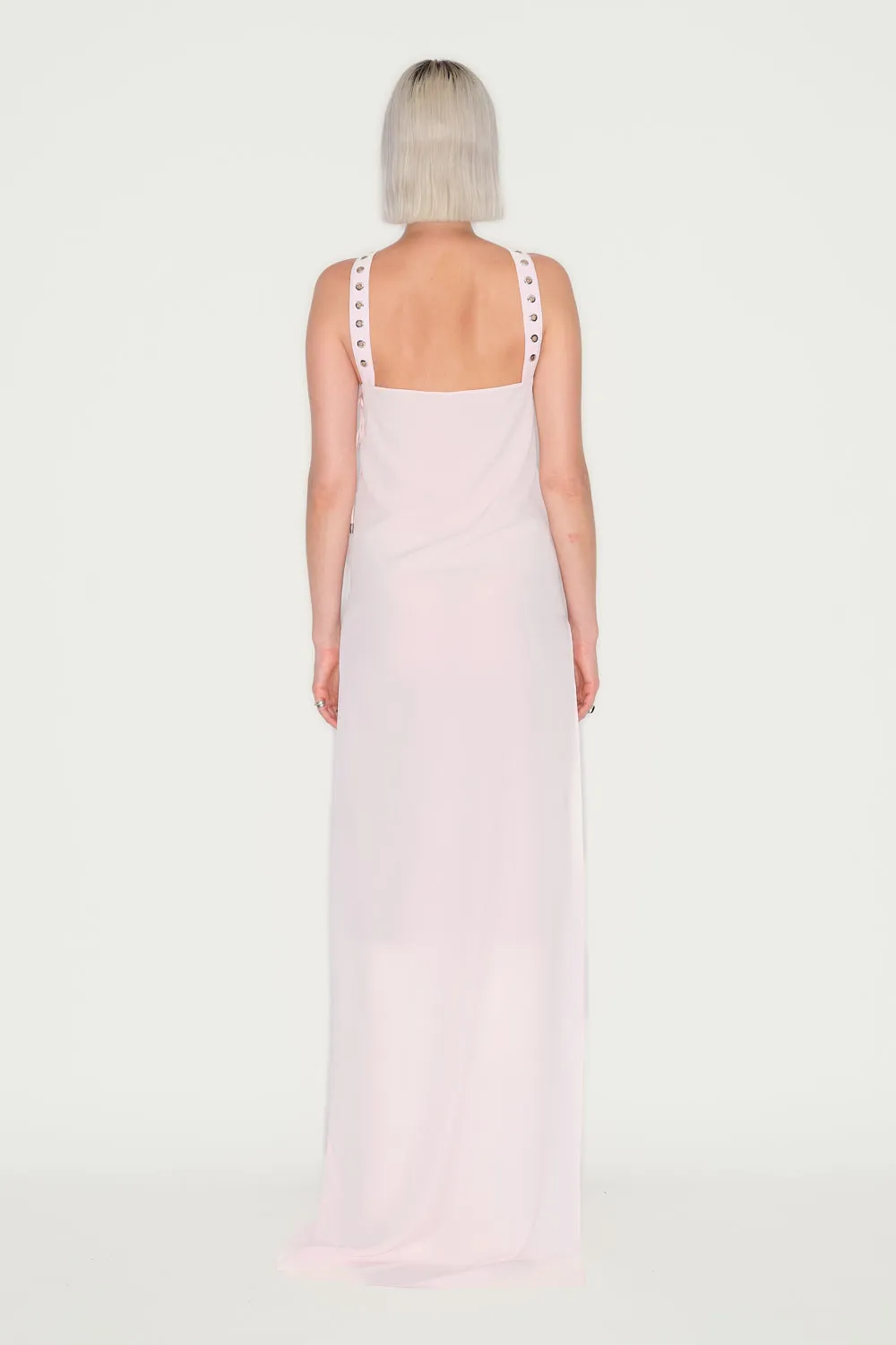 JEANNE FRIOT Long Cross robe longue rose fendue