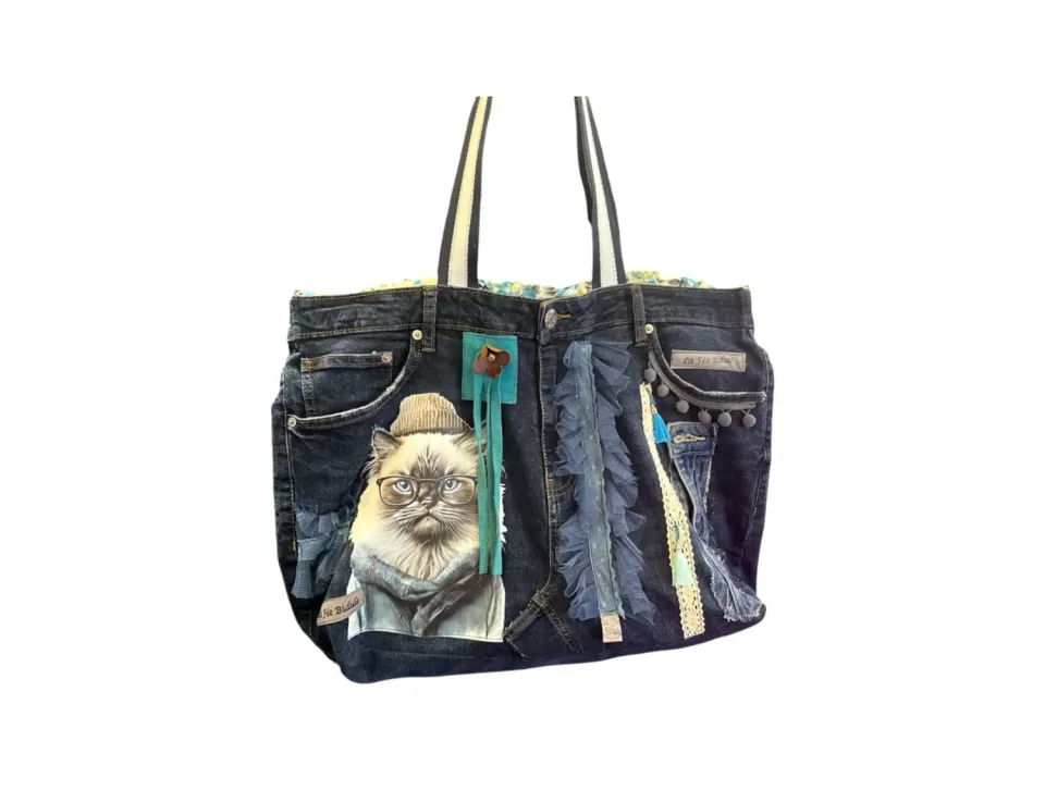 La Fée Bidule Cat sac cabas jean upcyclé
