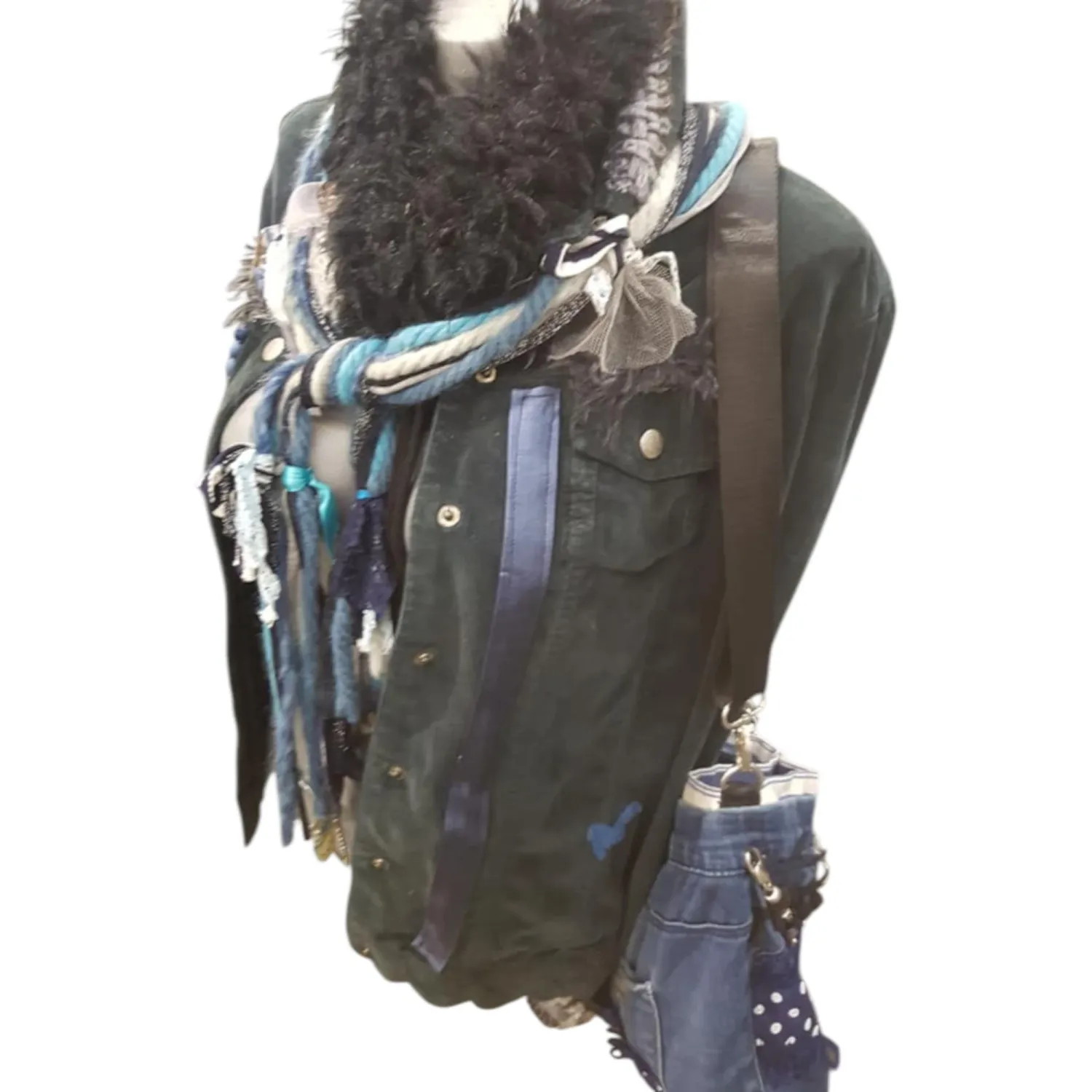 La Fée Bidule Pampilles veste en jean noir soie