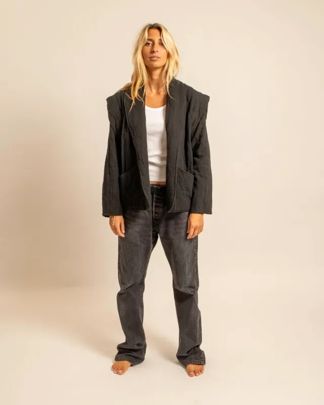 AOKYANOS San Francisco kimono noir coton matelassé
