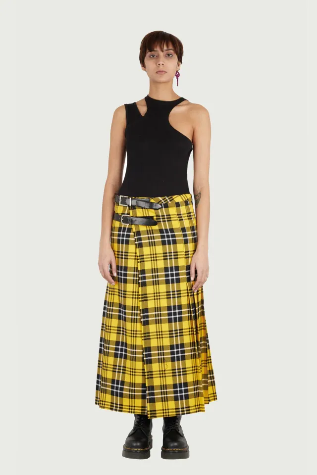 Jeanne Friot Long Kilt jupe plissée jaune tartan M