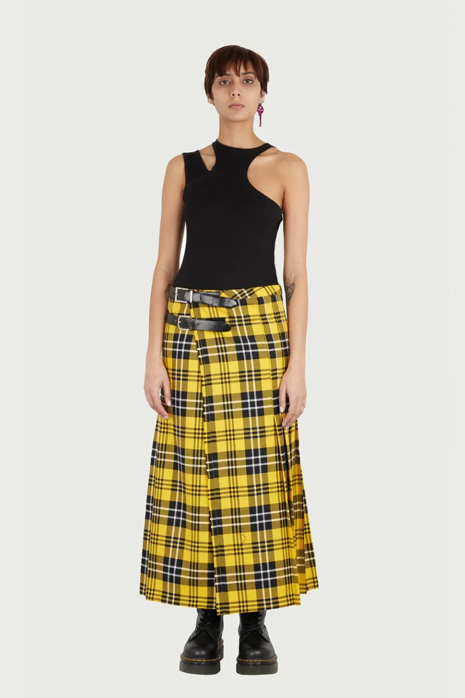 Jeanne Friot Long Kilt jupe plissée jaune tartan M