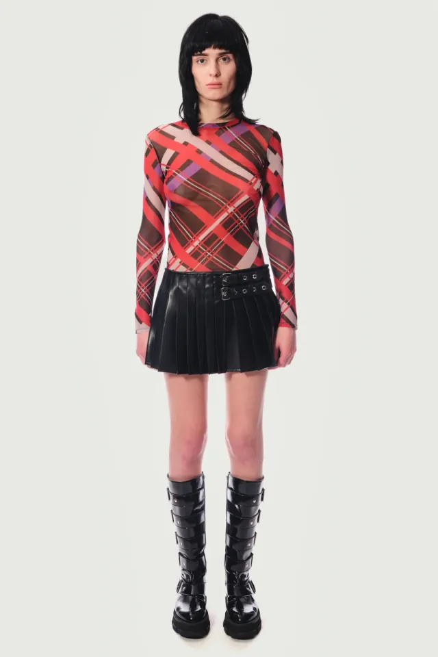 JEANNE FRIOT Black Mini Kilt jupe cuir vegan noir
