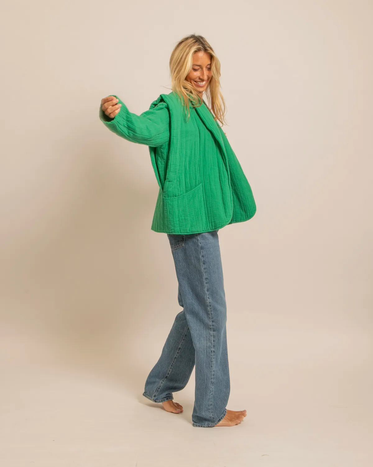 AOKYANOS San Francisco Vert kimono matelassé coton