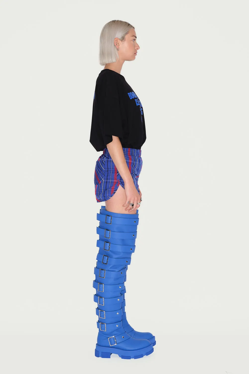 Jeanne Friot Blue Tartan Short mini bleu déperlant
