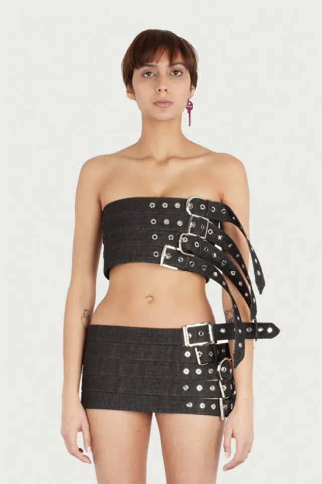 Jeanne Friot Belt top bustier gris denim