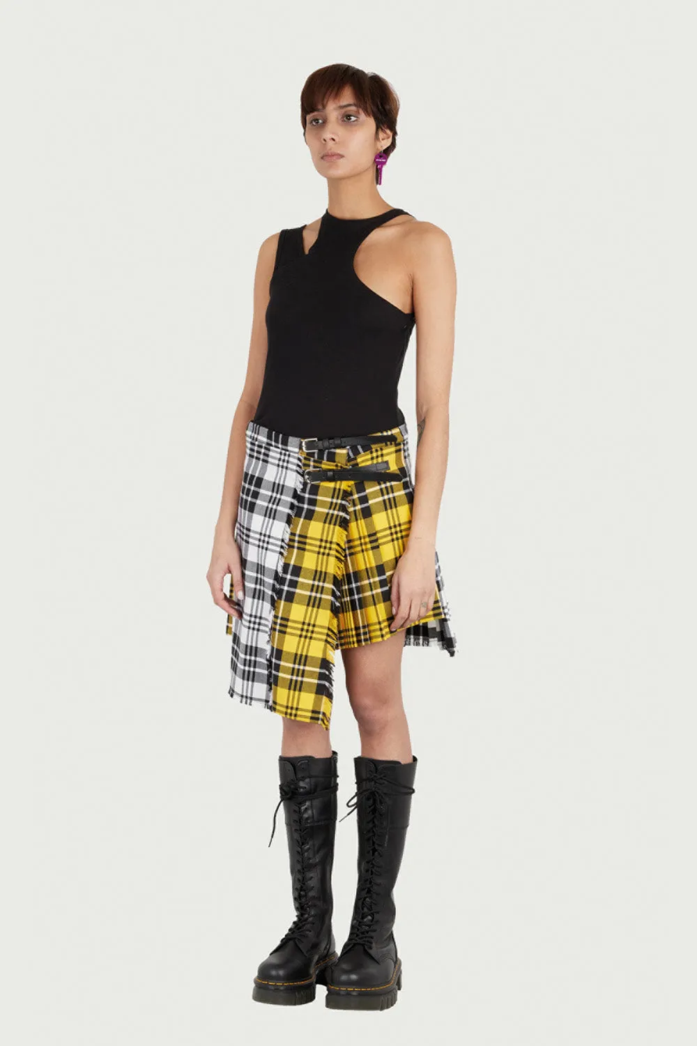 Jeanne Friot Double Kilt jupe tartan noir jaune
