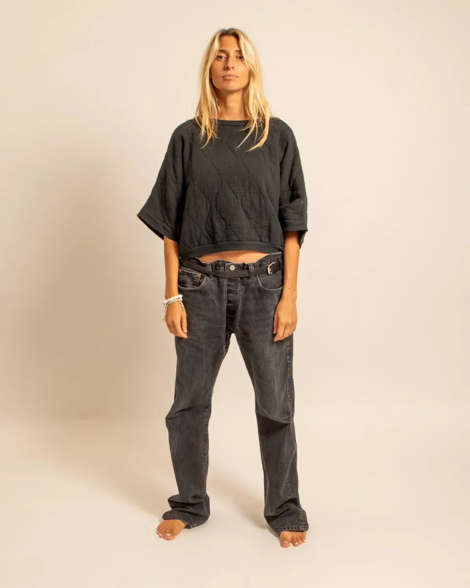AOKYANOS Seattle Noir sweat manche 3/4 coton taille unique