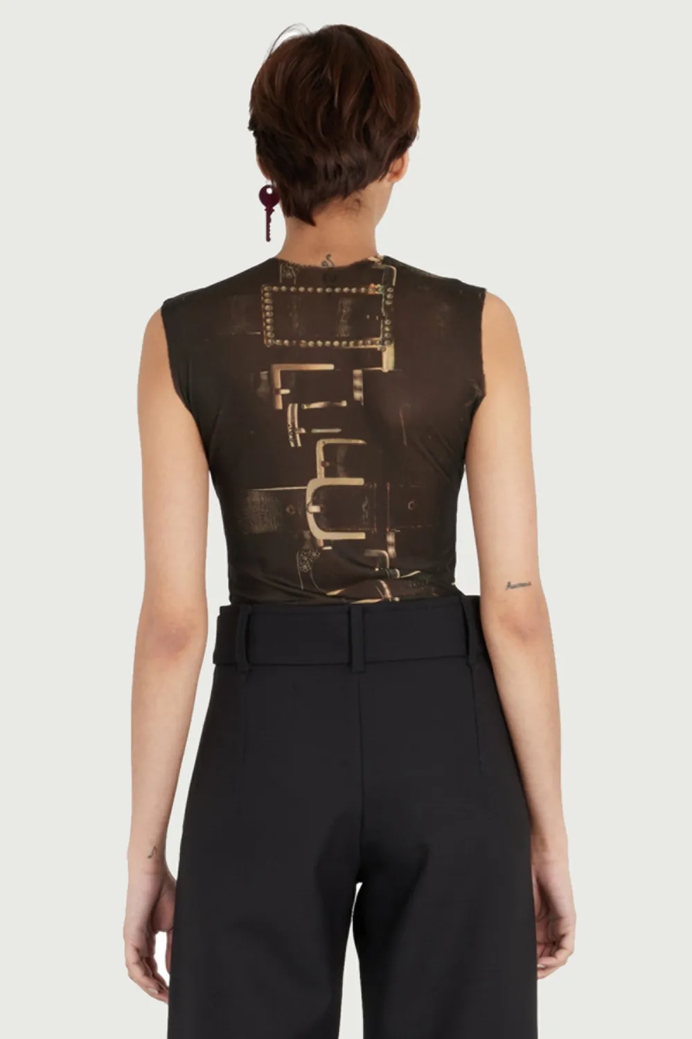 JEANNE FRIOT Belt Top Short Sleeves haut manches courtes imprimé