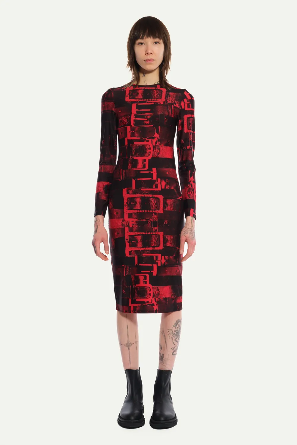 JEANNE FRIOT Cavaliere Dress robe rouge spandex ceintures