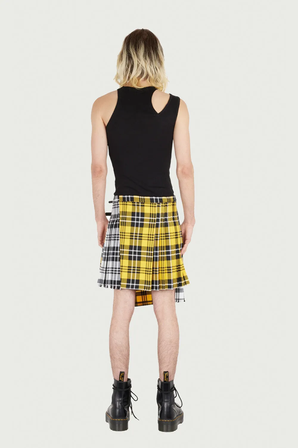 Jeanne Friot Double Kilt jupe tartan noir jaune