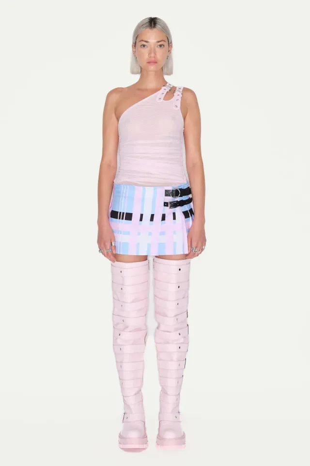 Jeanne Friot Tartan Flag Mini Kilt mini-jupe plissée bleu rose