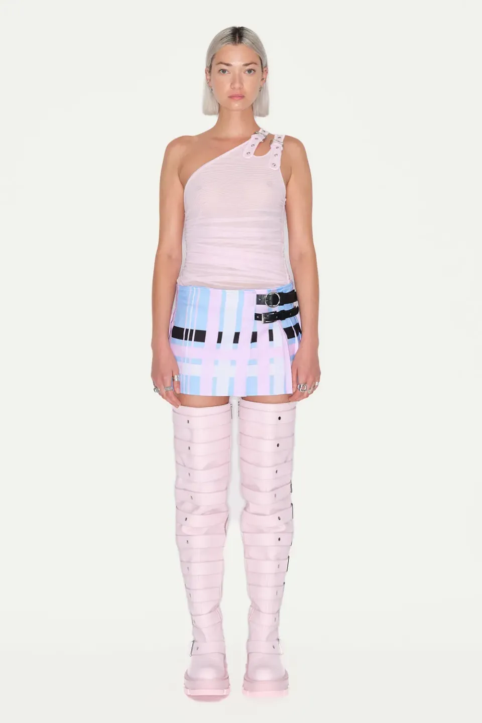 Jeanne Friot Tartan Flag Mini Kilt mini-jupe plissée bleu rose