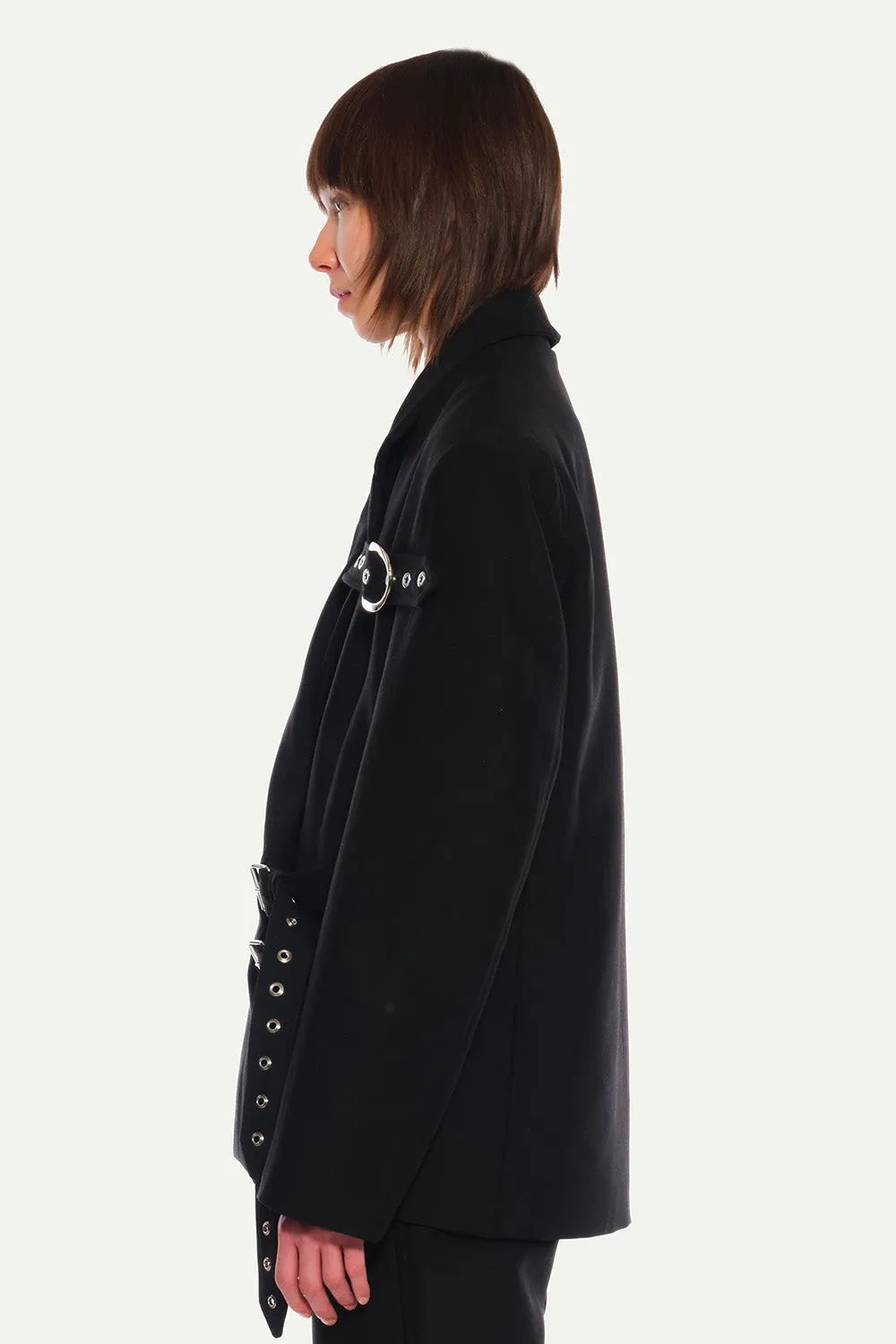 Jeanne Friot Belt Suit veste tailleur oversize laine noire