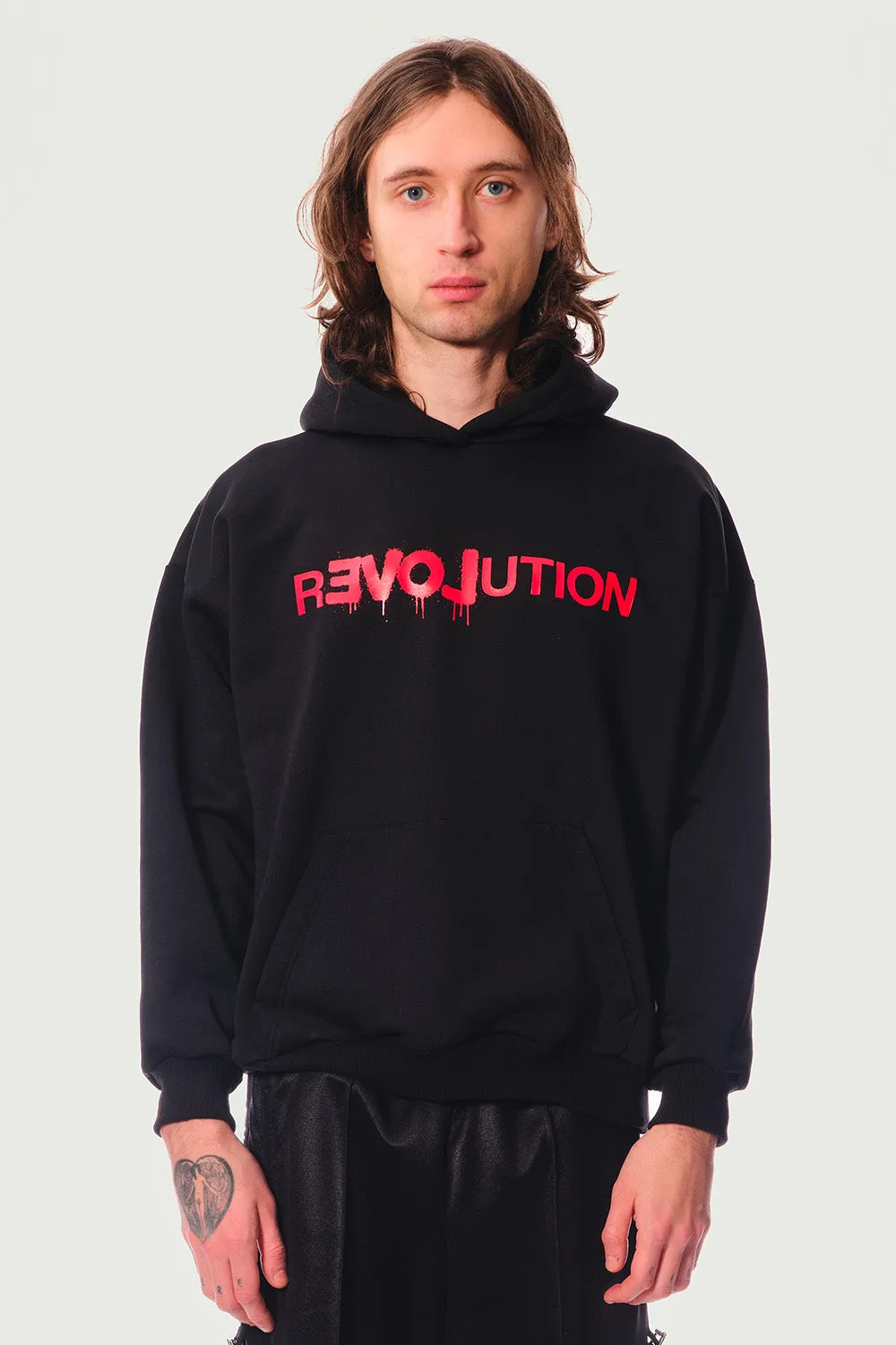 Jeanne Friot Revolution hoodie noir oversize argent molleton
