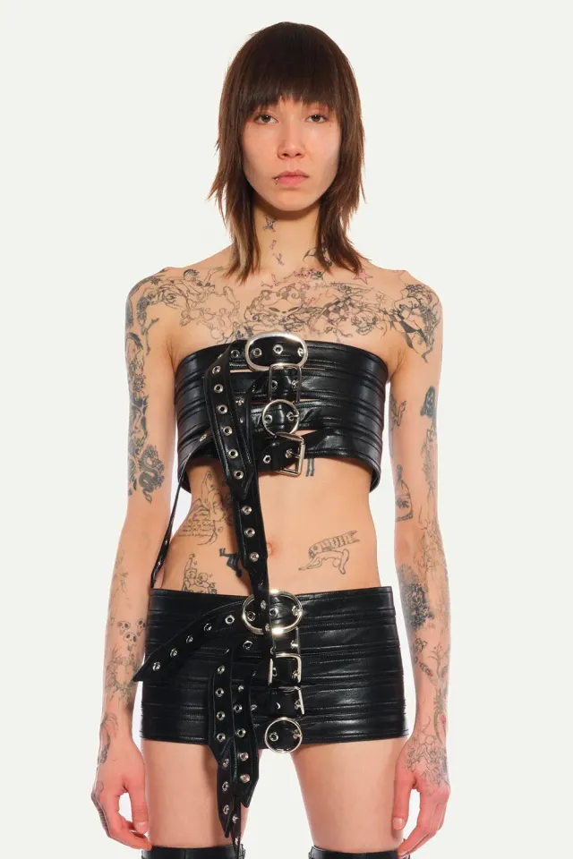 Jeanne Friot Belts Top top cuir vegan noir