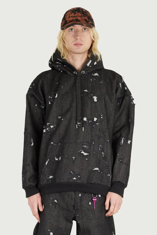 Jeanne Friot Trashed hoodie denim noir coton recyclé