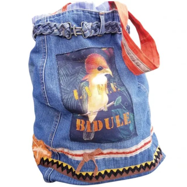La Fée Bidule Colibri sac seau jean recyclé orange