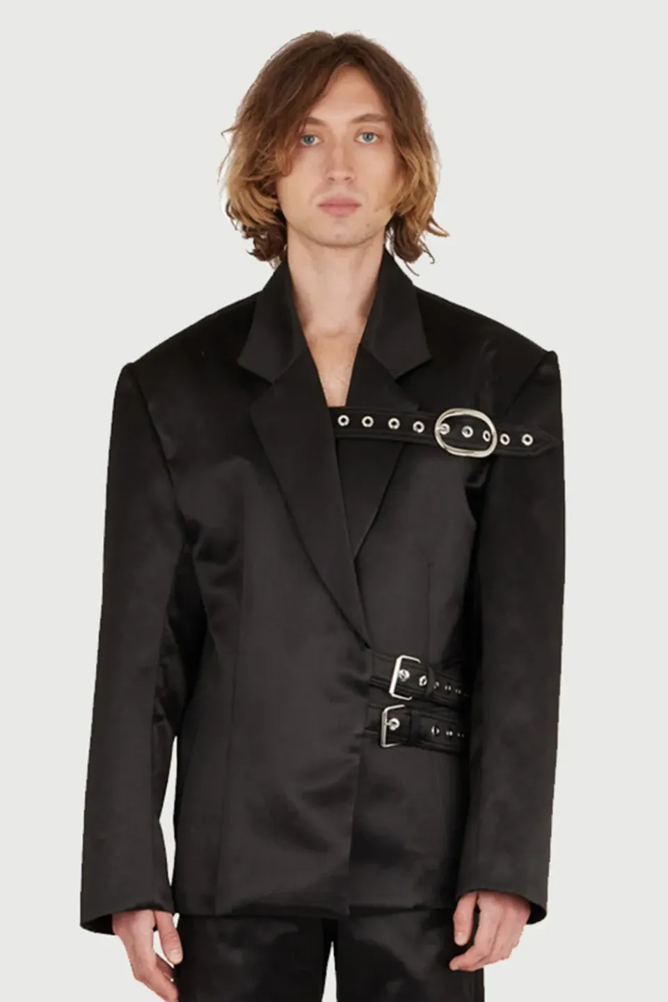 Jeanne Friot Belt Suit veste tailleur noire satin