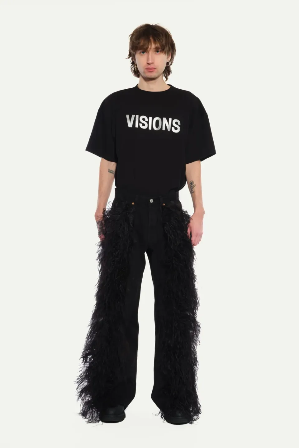 Jeanne Friot Peacock Pants jean noir plumes