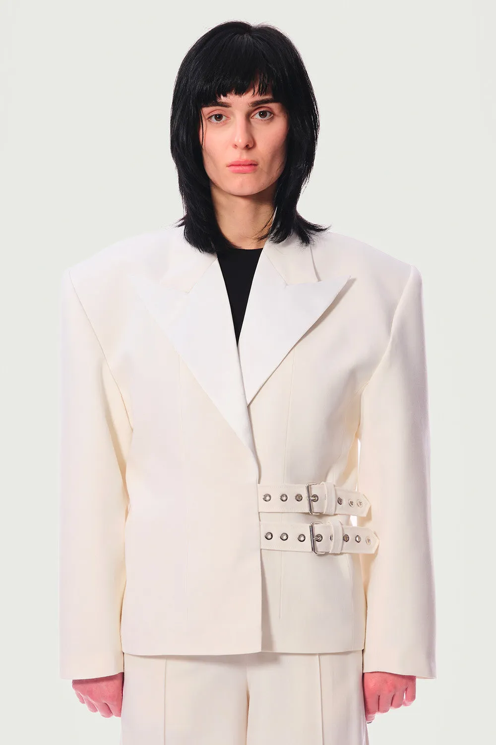 Jeanne Friot Eddie Veste tailleur crème satin mohair