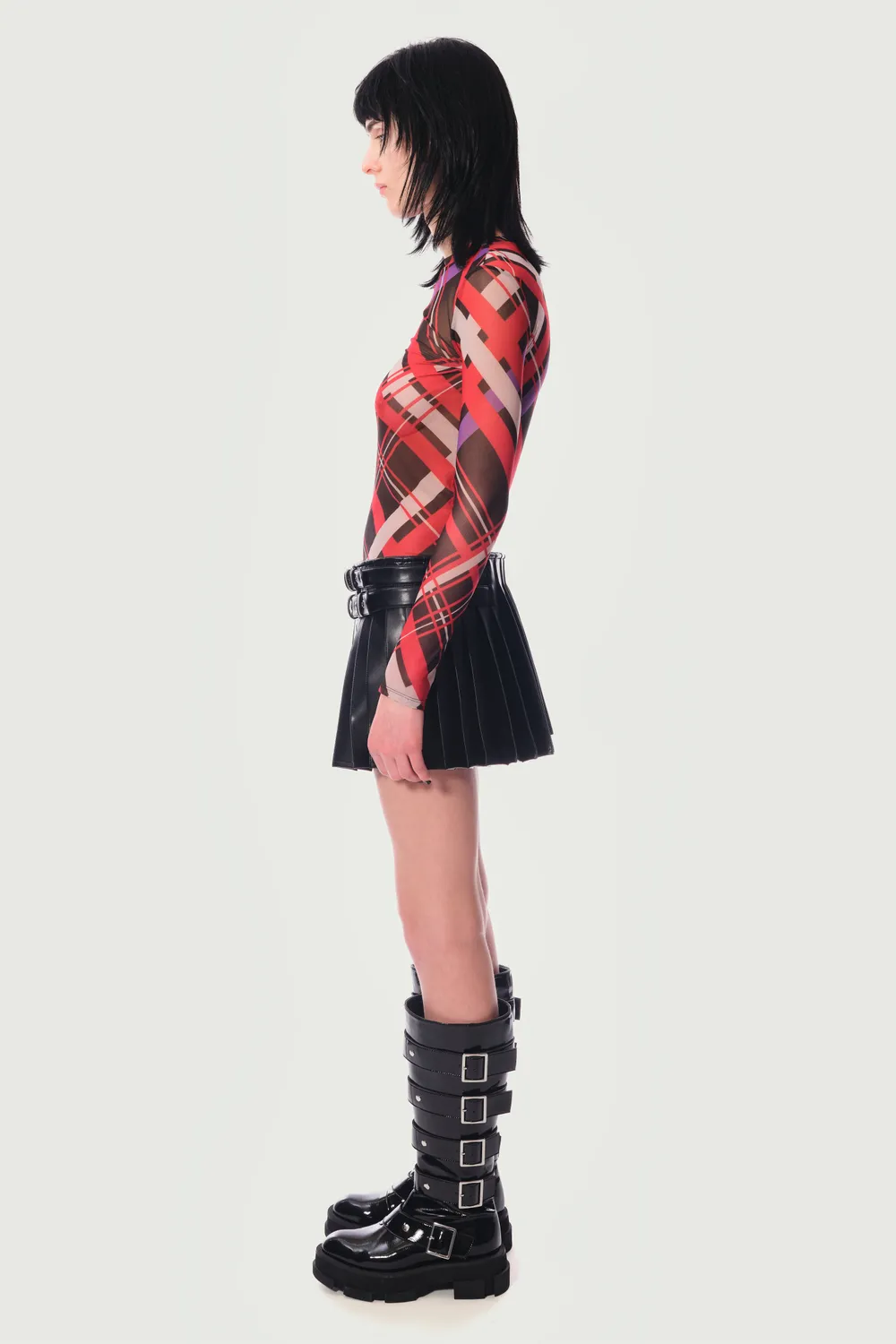 JEANNE FRIOT Black Mini Kilt jupe cuir vegan noir