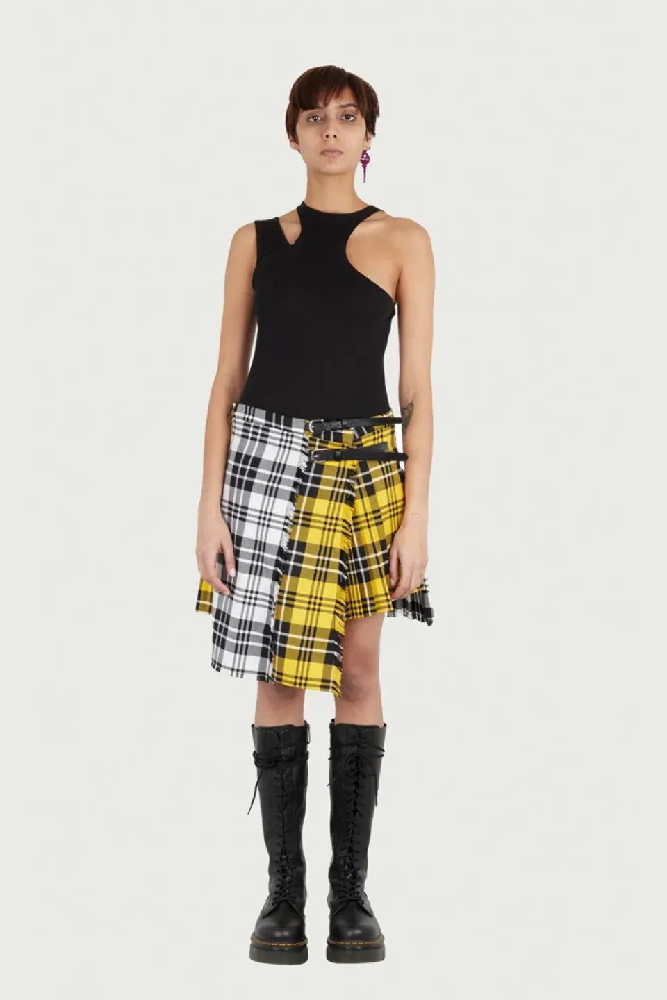 Jeanne Friot Double Kilt jupe tartan noir jaune