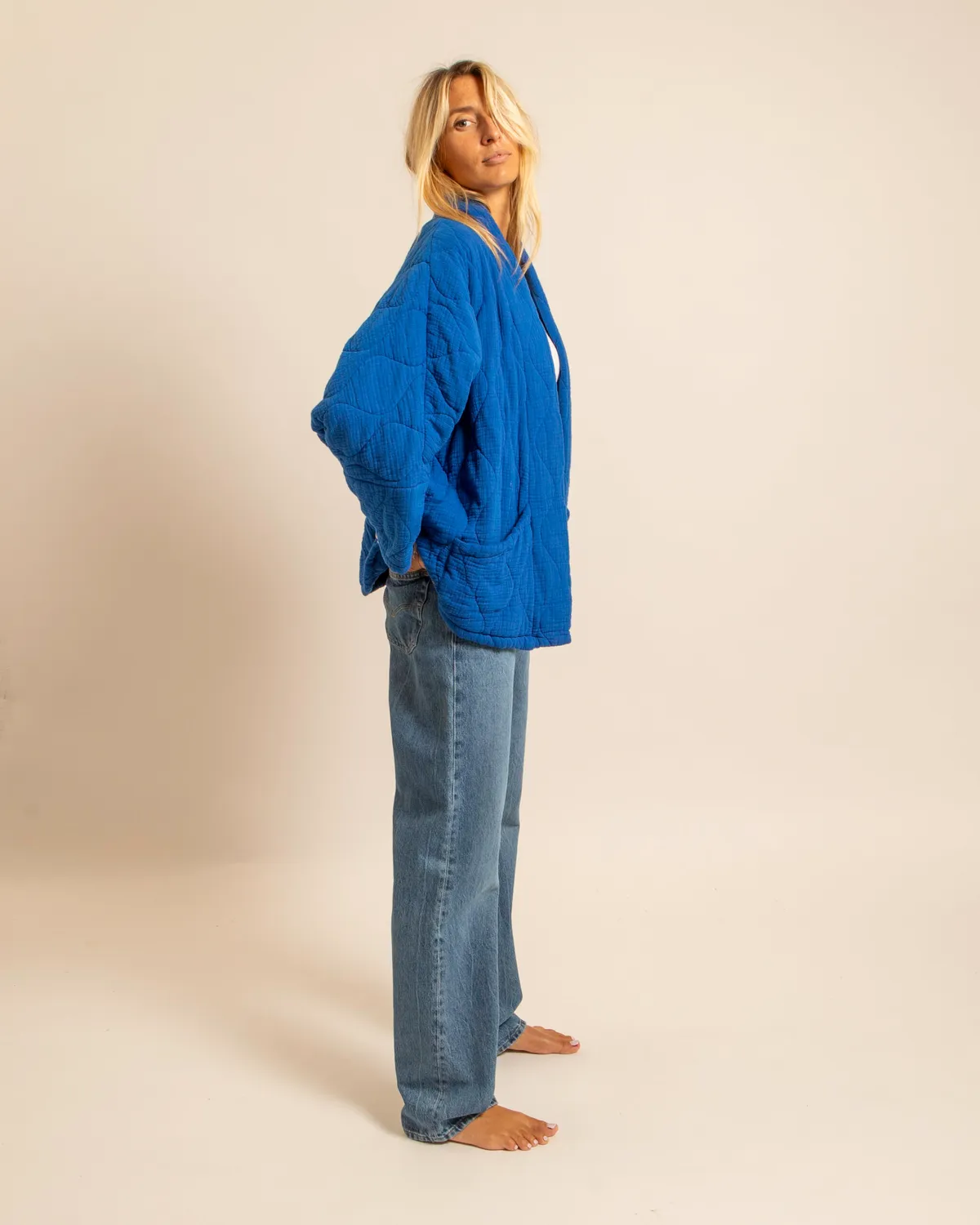 Aokyanos Chicago veste bleue kimono matelassée