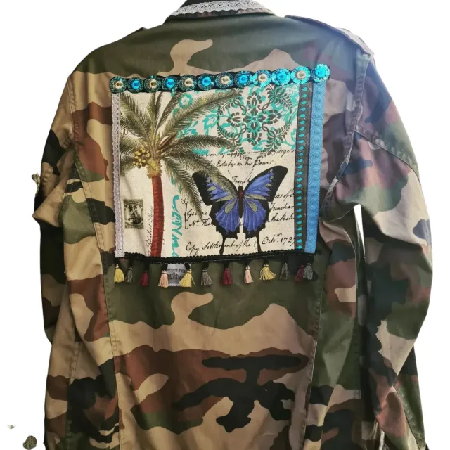 La Fée Bidule Papillon veste militaire customisée col