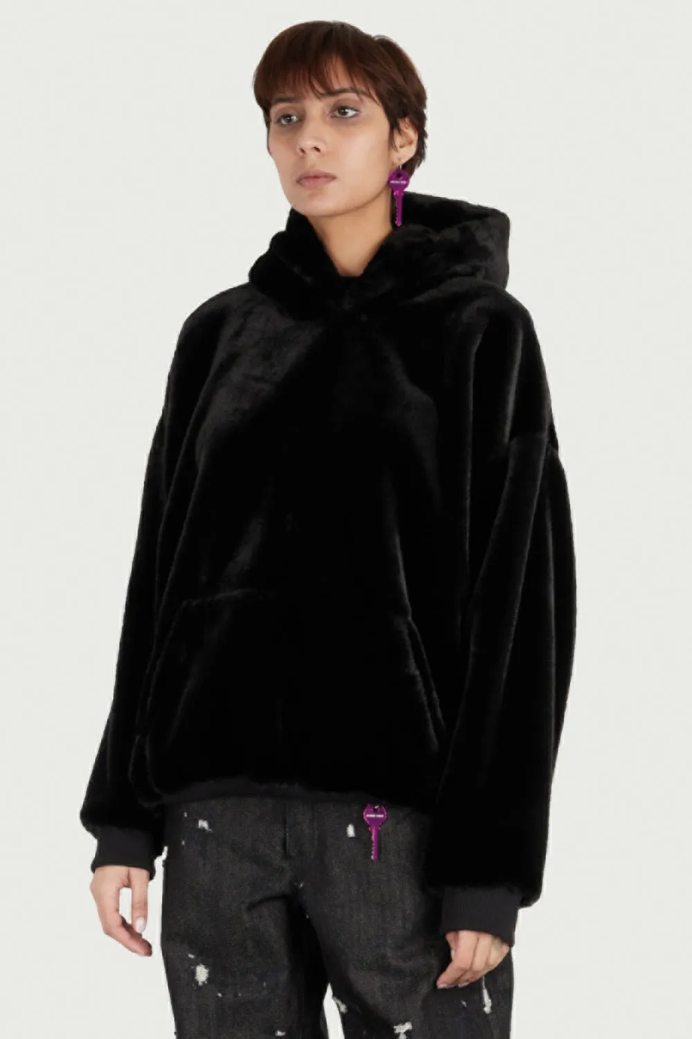 Jeanne Friot Fur Hoodie sweat fourrure noir recyclé