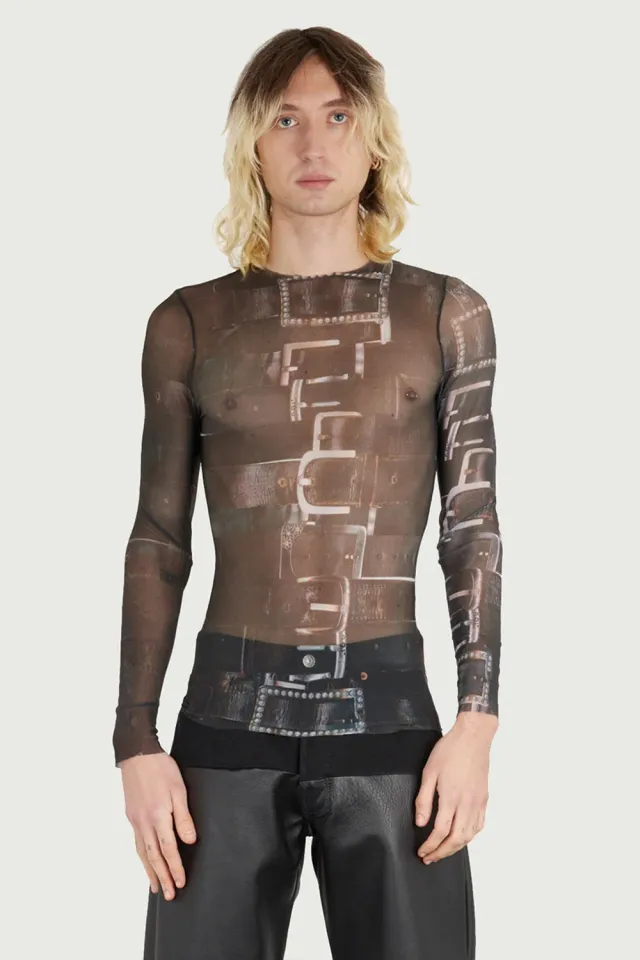 JEANNE FRIOT Belt Top Long Sleeve top manches longues imprimé