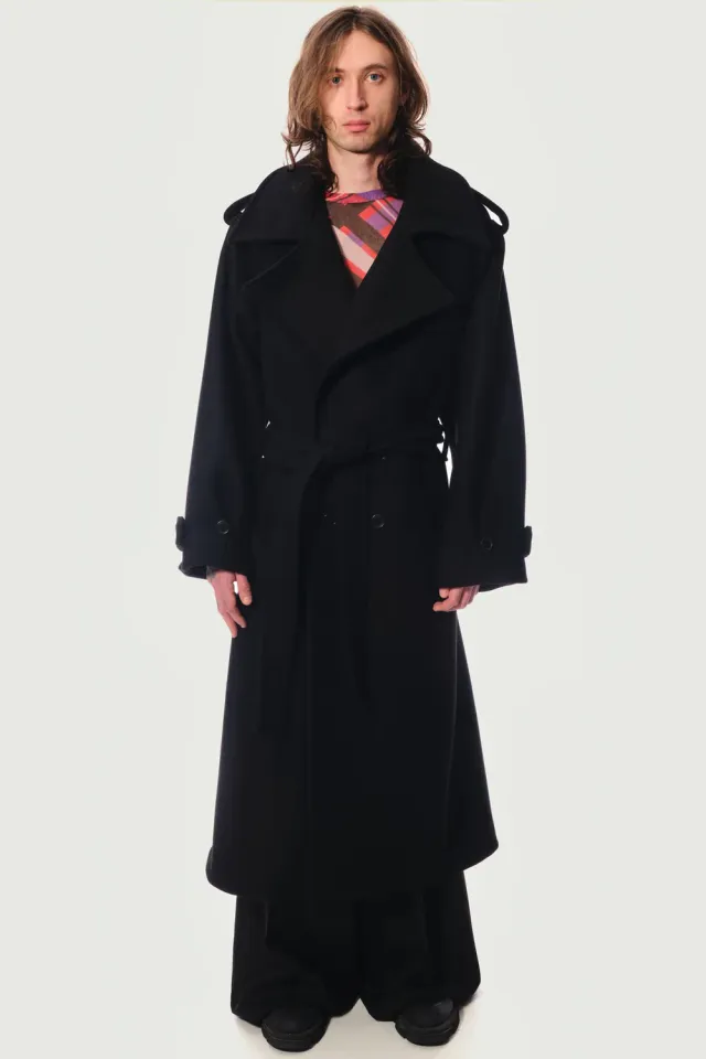 Jeanne Friot Awake Trench manteau noir laine