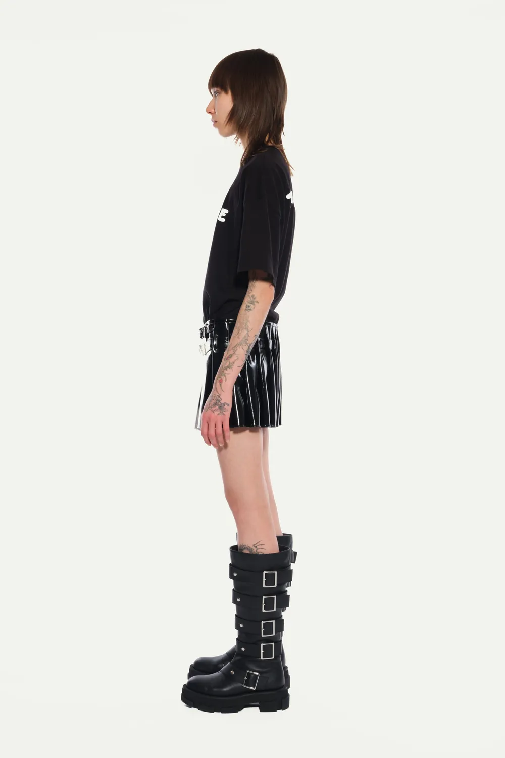 JEANNE FRIOT Debbie Mini Kilt jupe noire vinyl