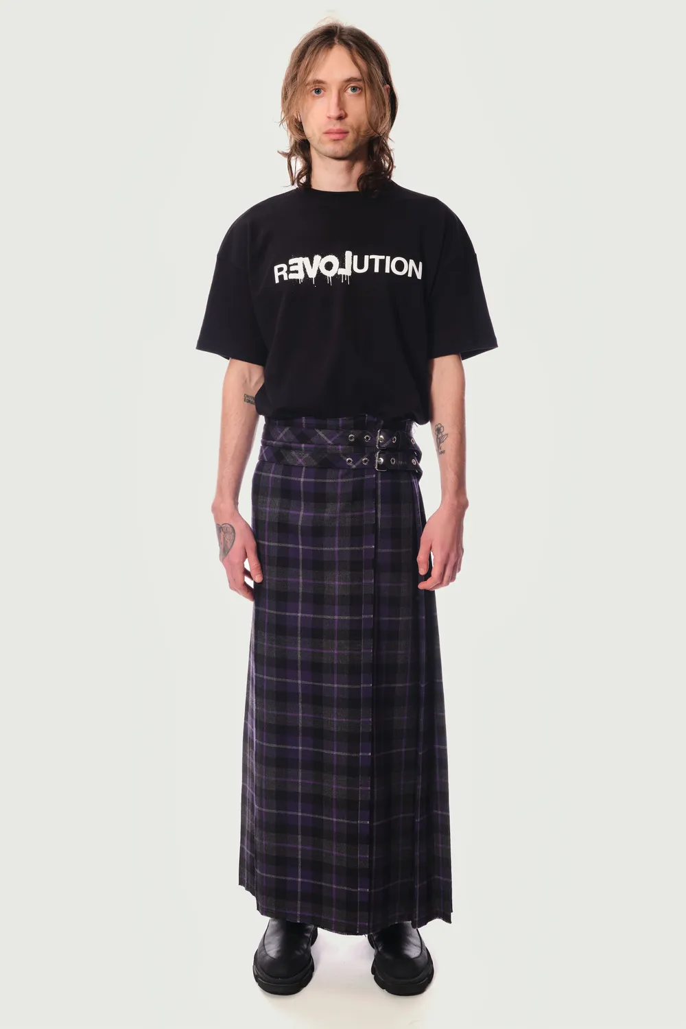 Jeanne Friot Long Purple Kilt plissé tartan violet