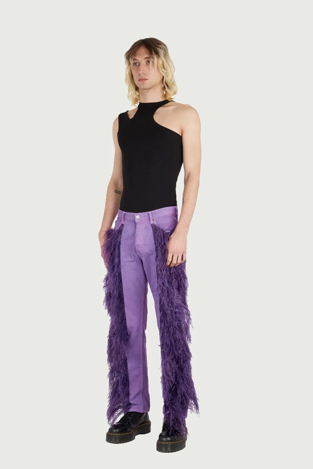 JEANNE FRIOT Peacock Jean jean violet plumes d’autruche