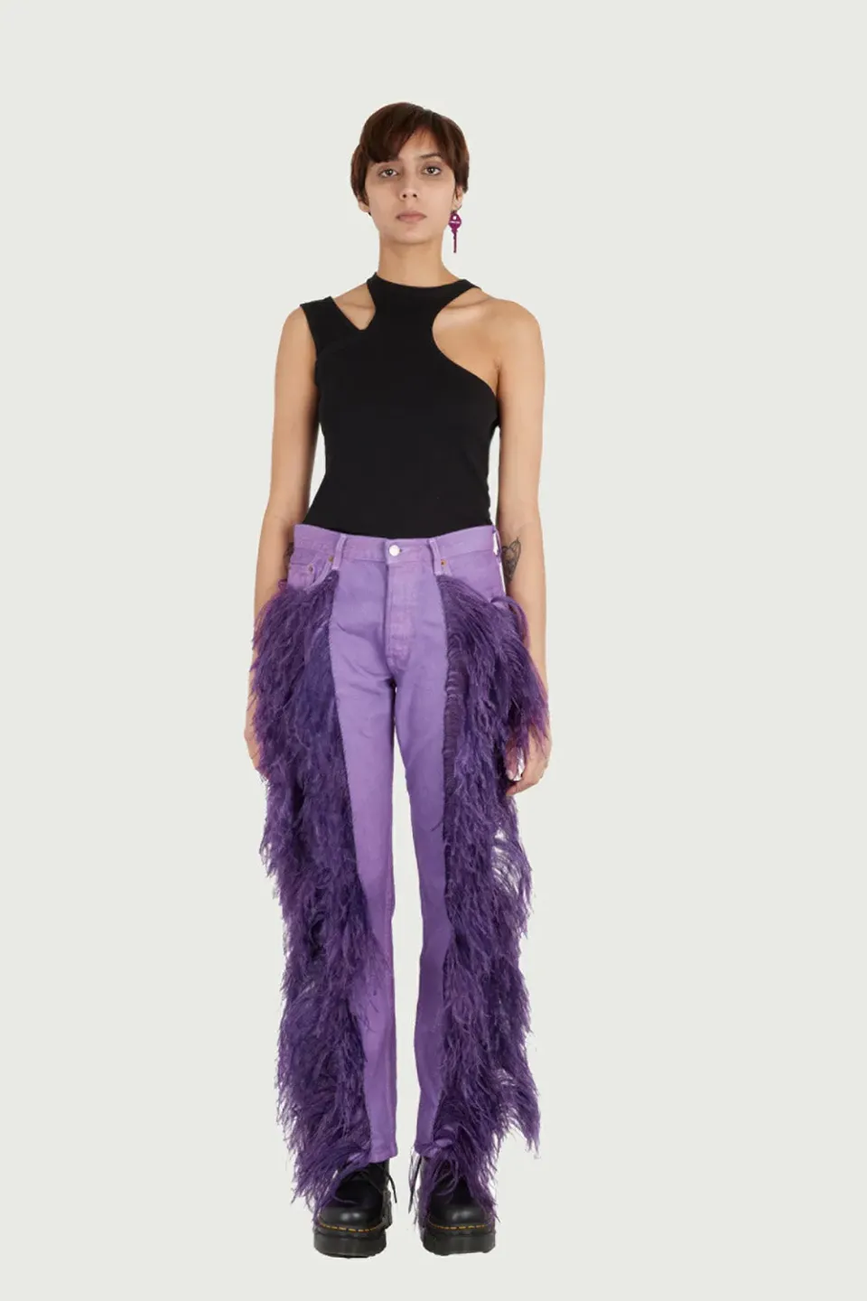 JEANNE FRIOT Peacock Jean jean violet plumes d’autruche