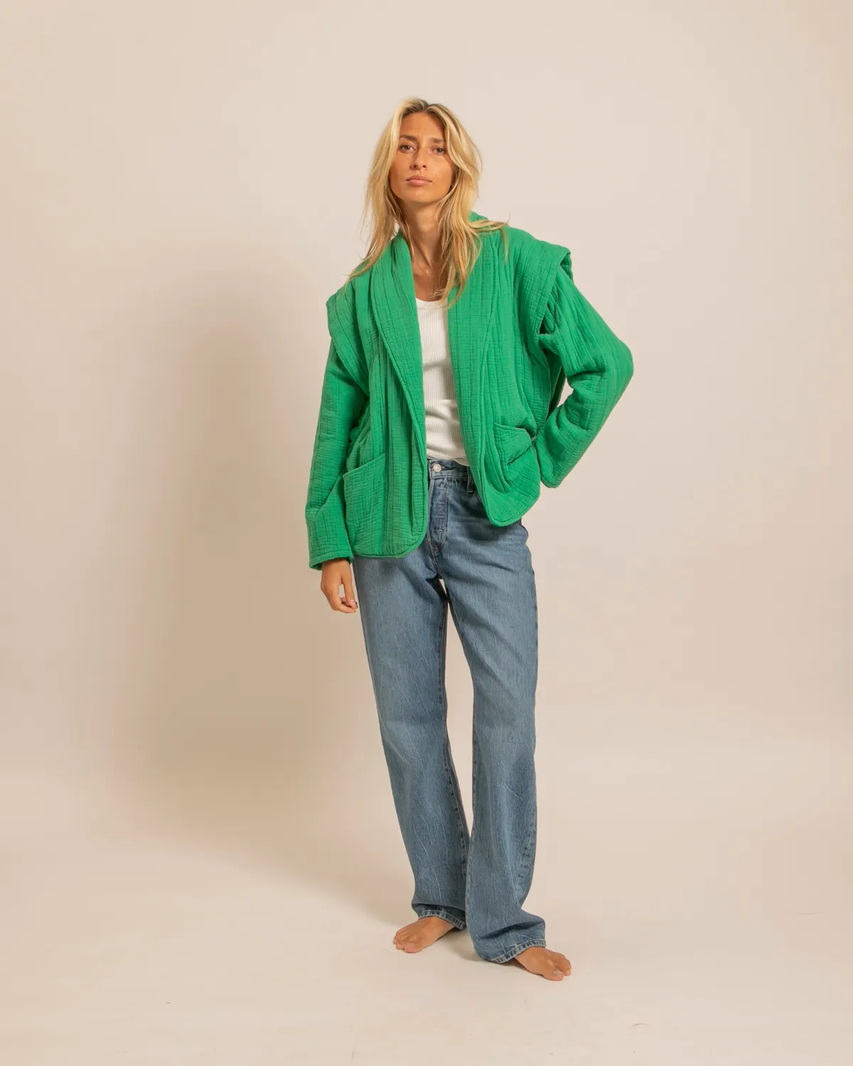 AOKYANOS San Francisco Vert kimono matelassé coton