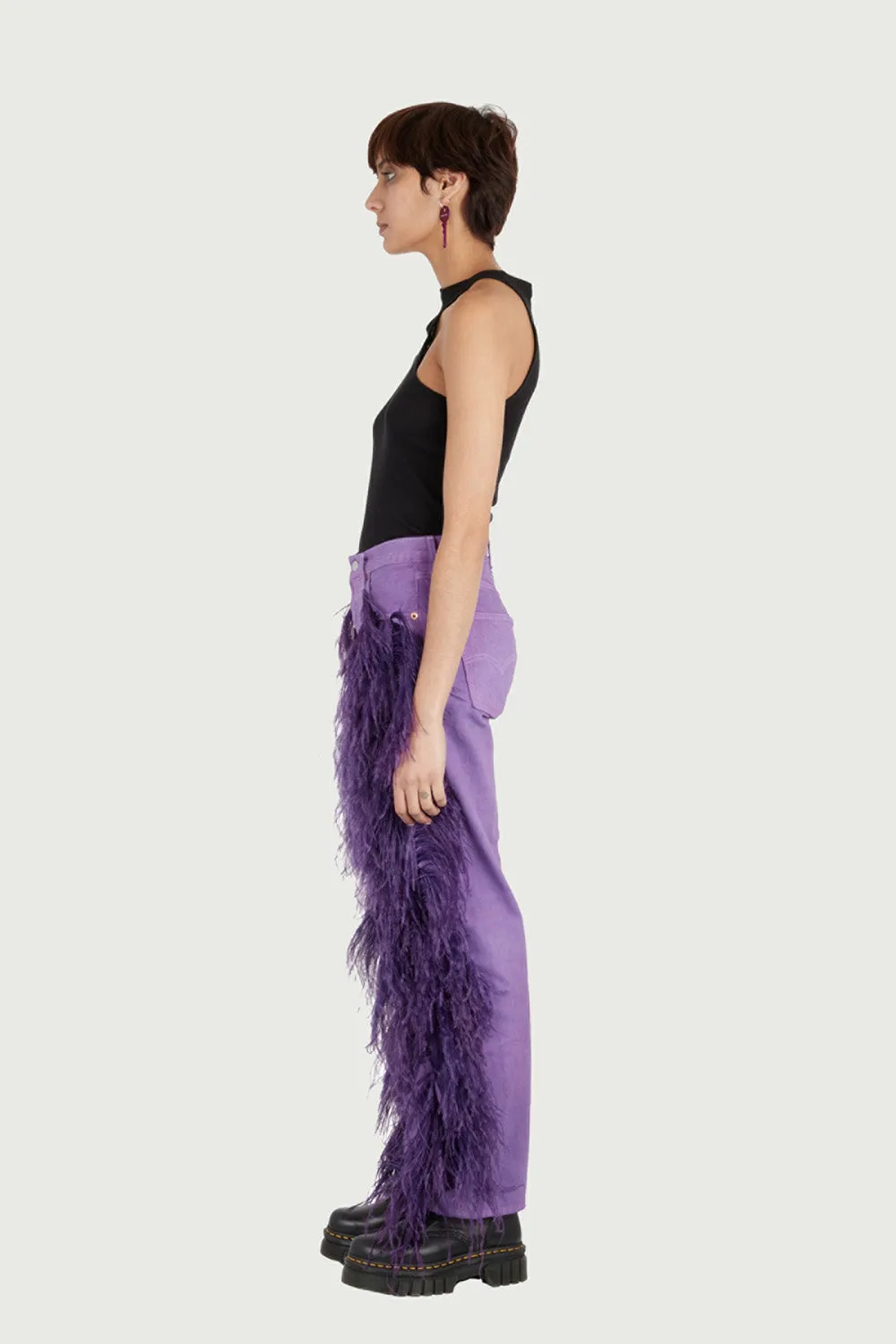 JEANNE FRIOT Peacock Jean jean violet plumes d’autruche