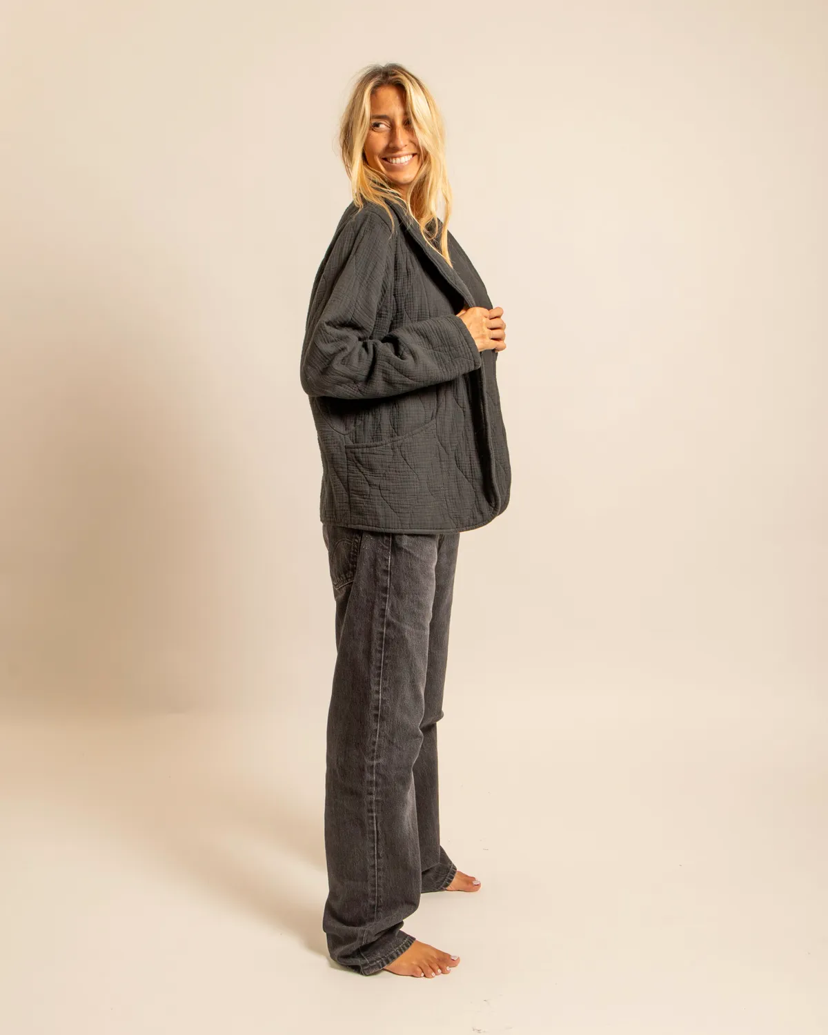 AOKYANOS Cuba kimono anthracite coton matelassé