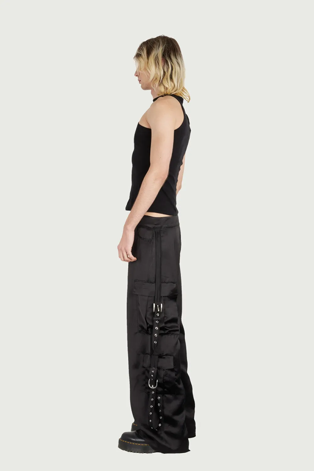 Jeanne Friot Cargo Belt Pants pantalon satin noir