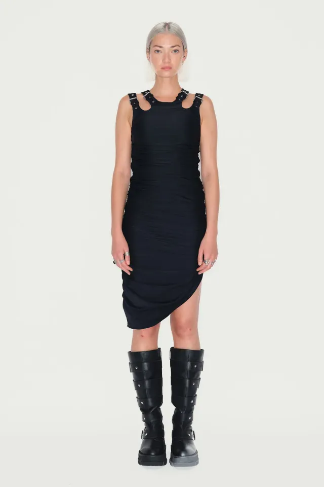 Jeanne Friot 4 Belts robe plissée noire soir