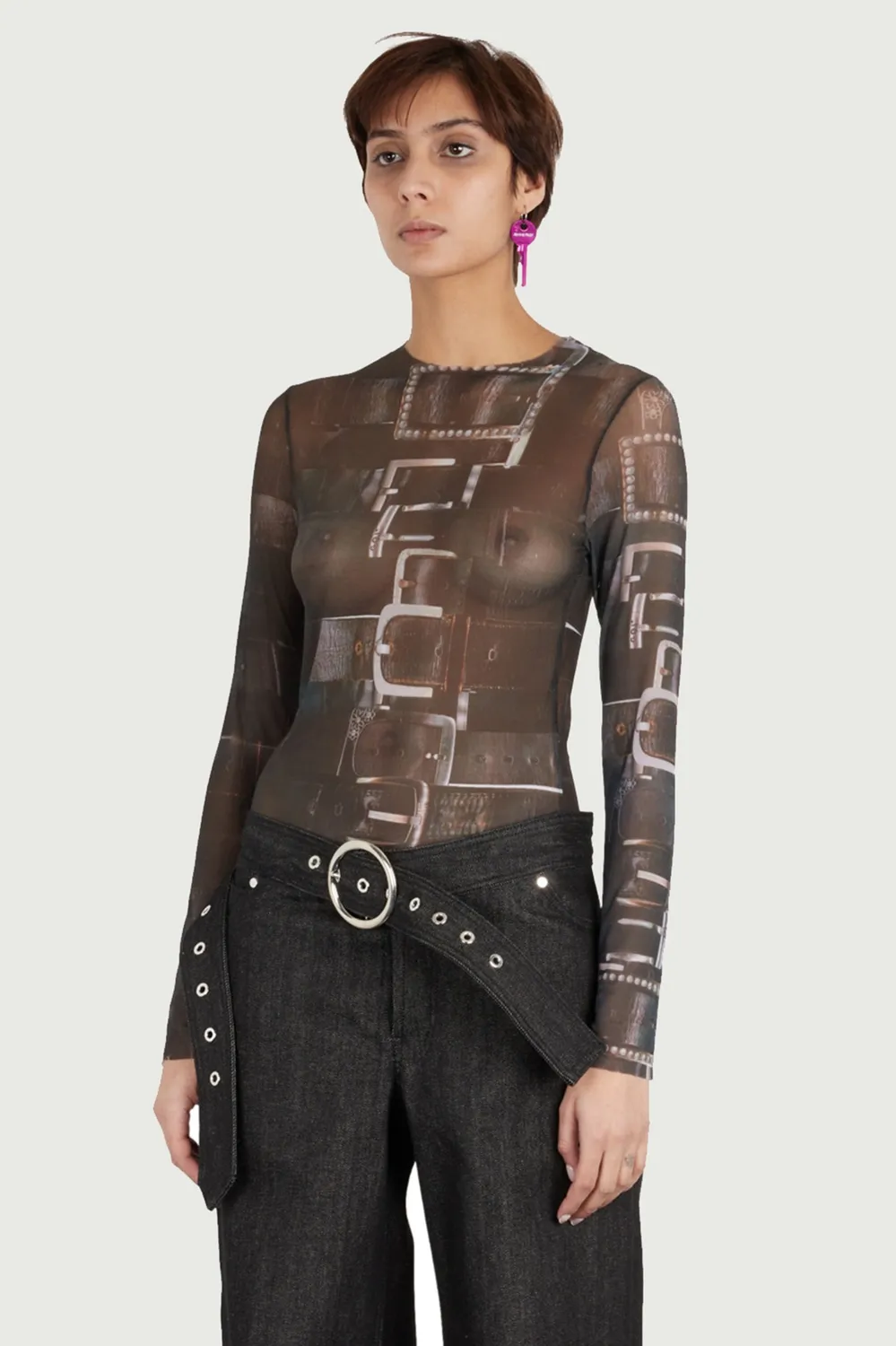 JEANNE FRIOT Belt Top Long Sleeve top manches longues imprimé