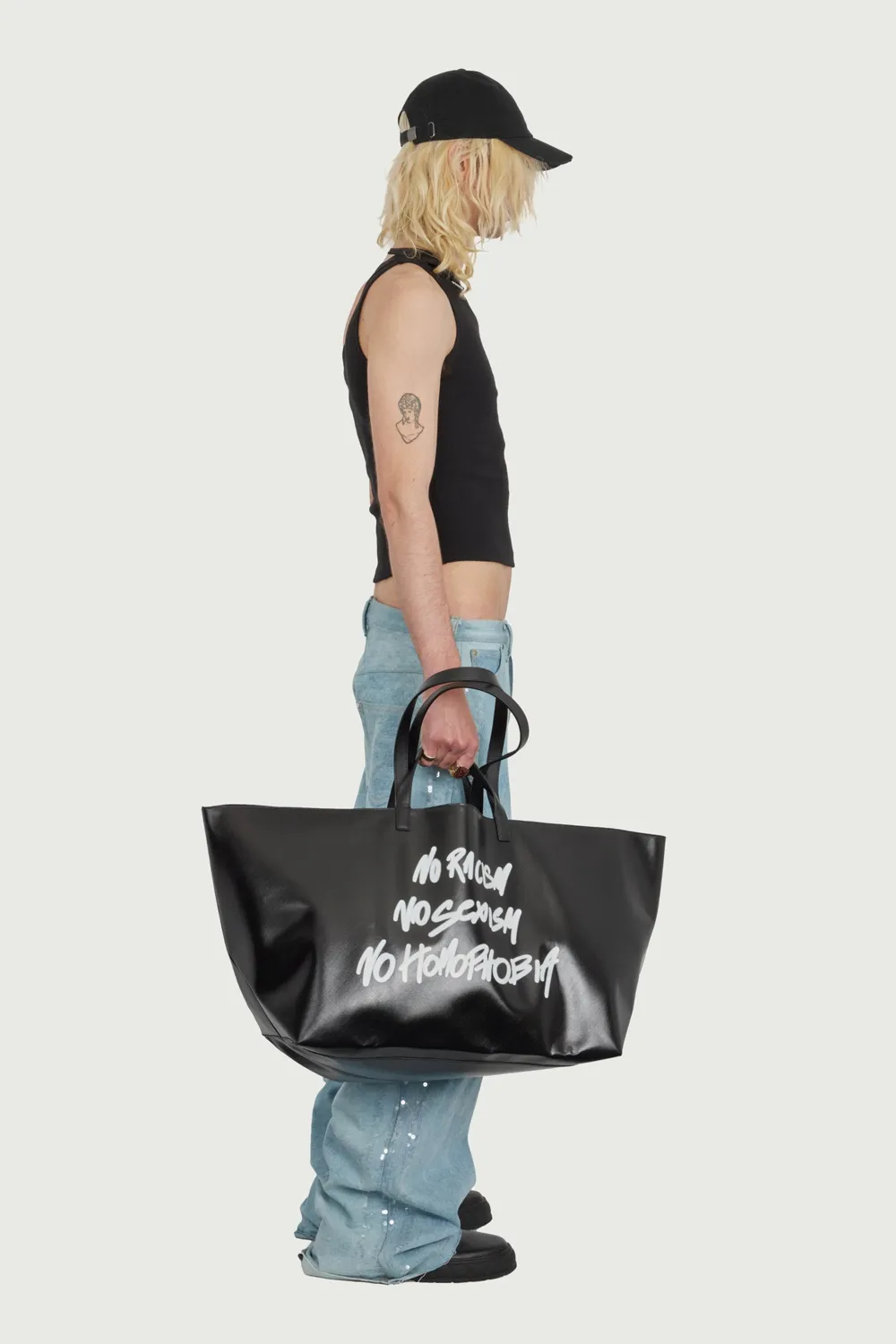 Jeanne Friot Slogan Bag grand sac noir waterproof