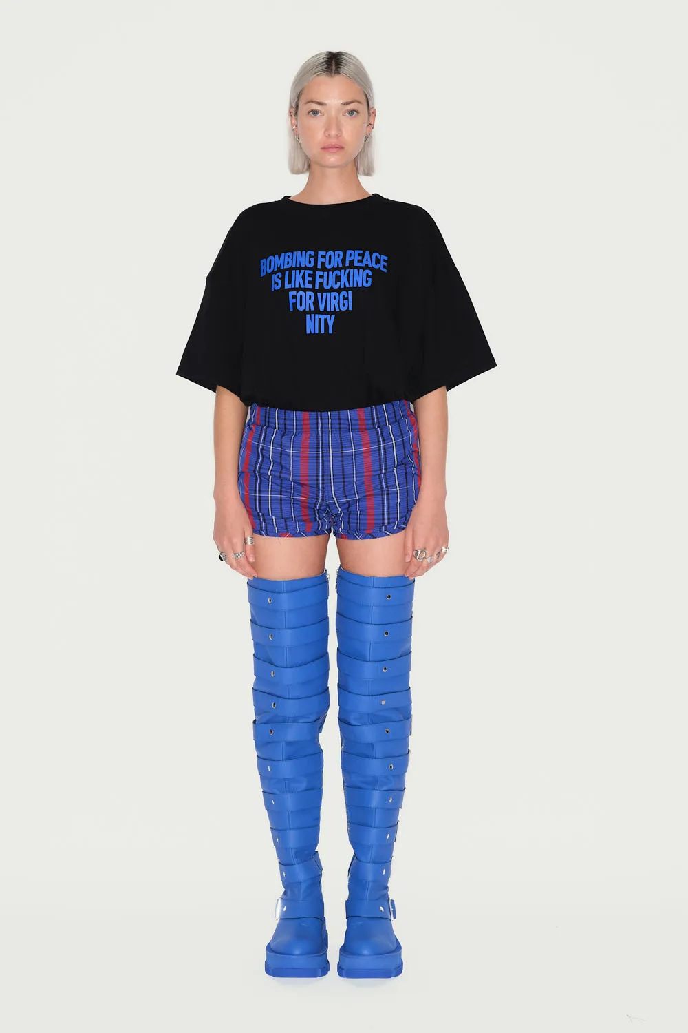 Jeanne Friot Blue Tartan Short mini bleu déperlant