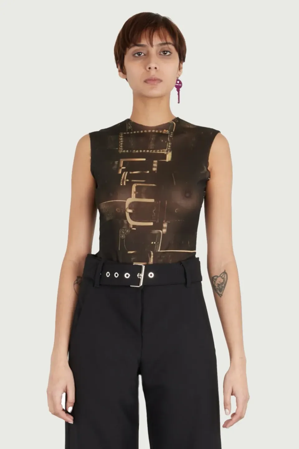 JEANNE FRIOT Belt Top Short Sleeves haut manches courtes imprimé