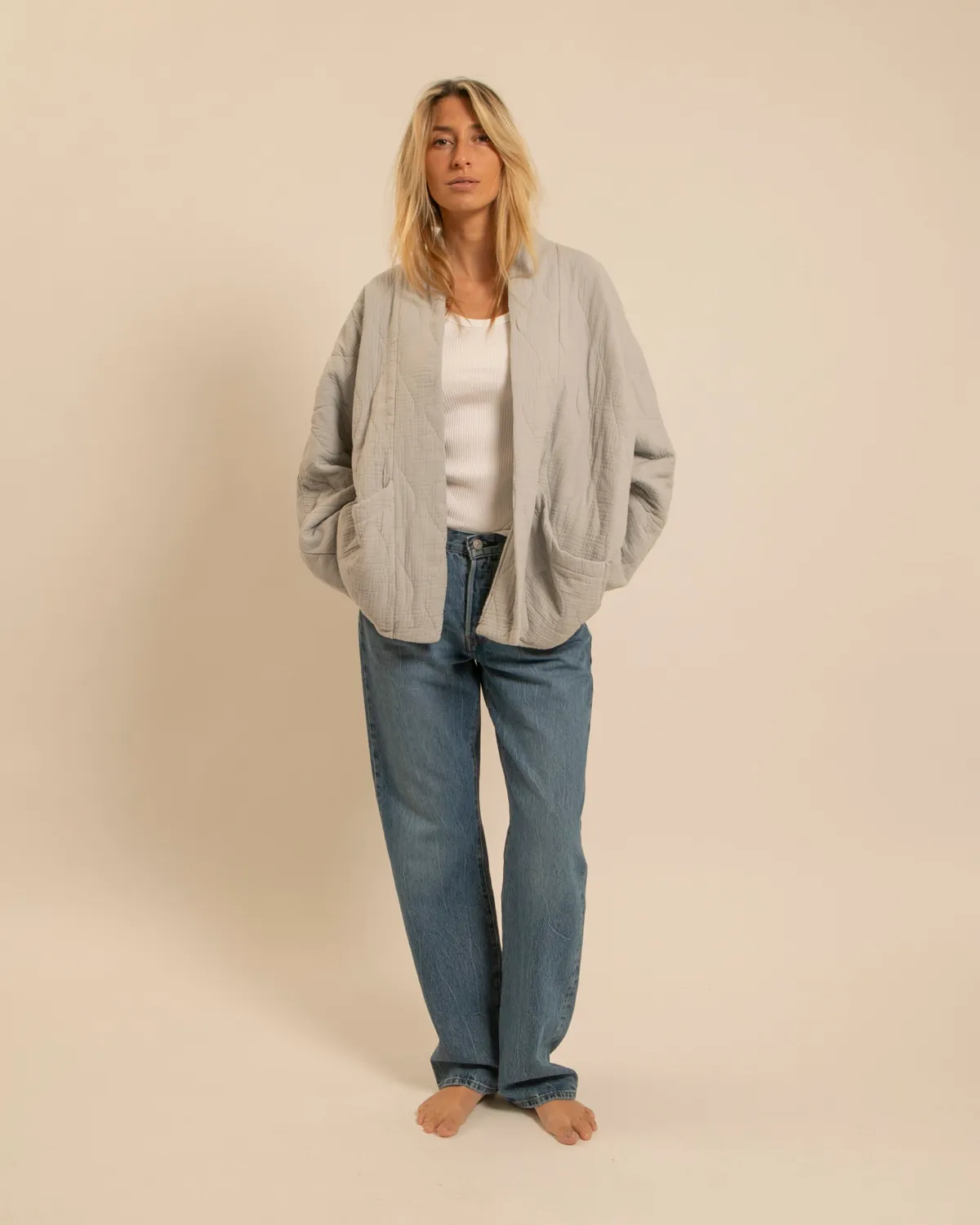 Aokyanos Chicago veste grise kimono matelassée